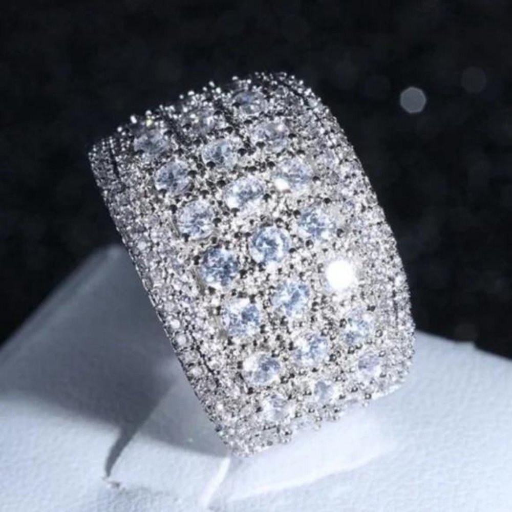 NEW WIDE PAVE BAND 925 STERLING SILVER RING, CUTE RING, SHINY RING. - Picture 4 of 7